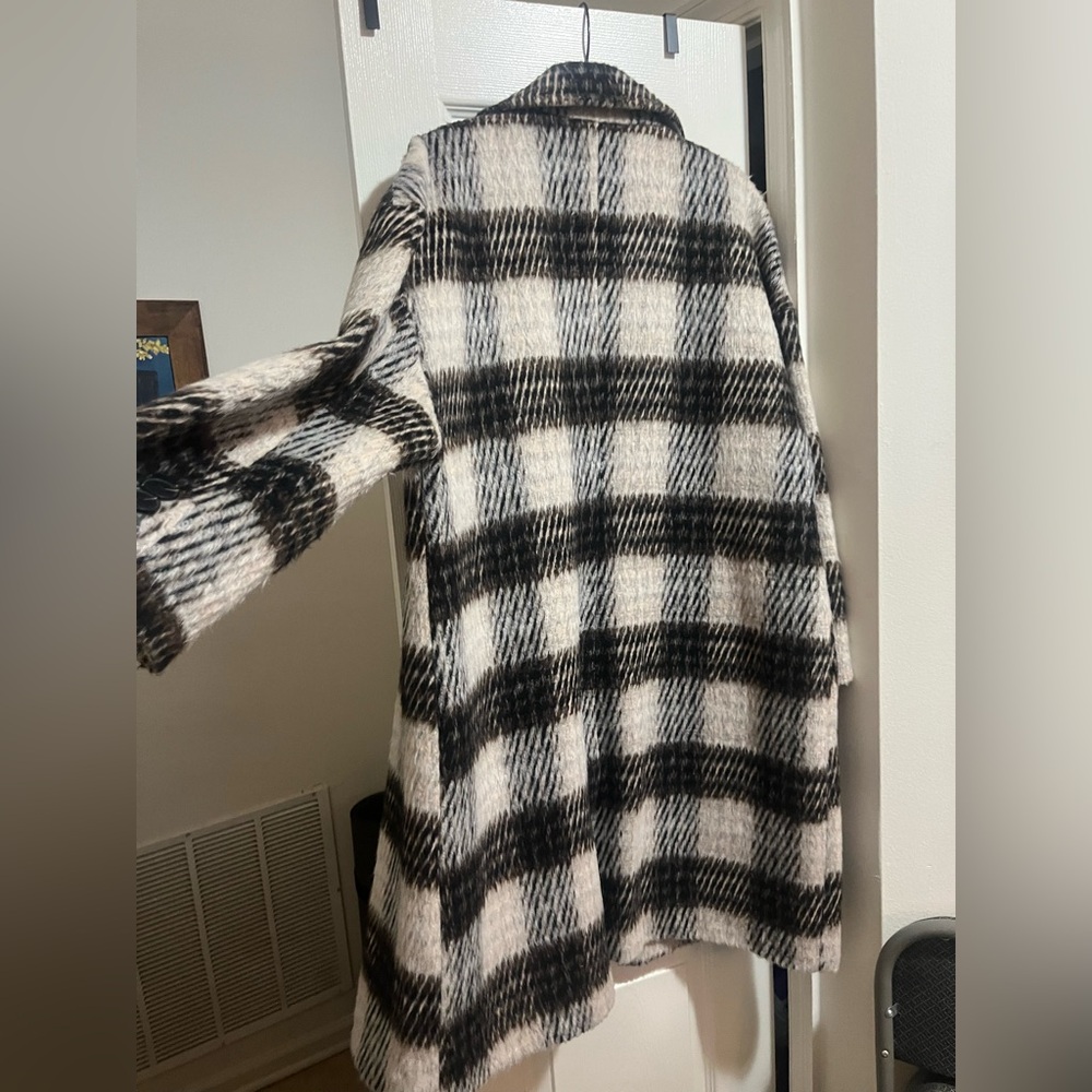 Nine West Women's Black/Brown and White Plaid Coat - Picture 3 of 15